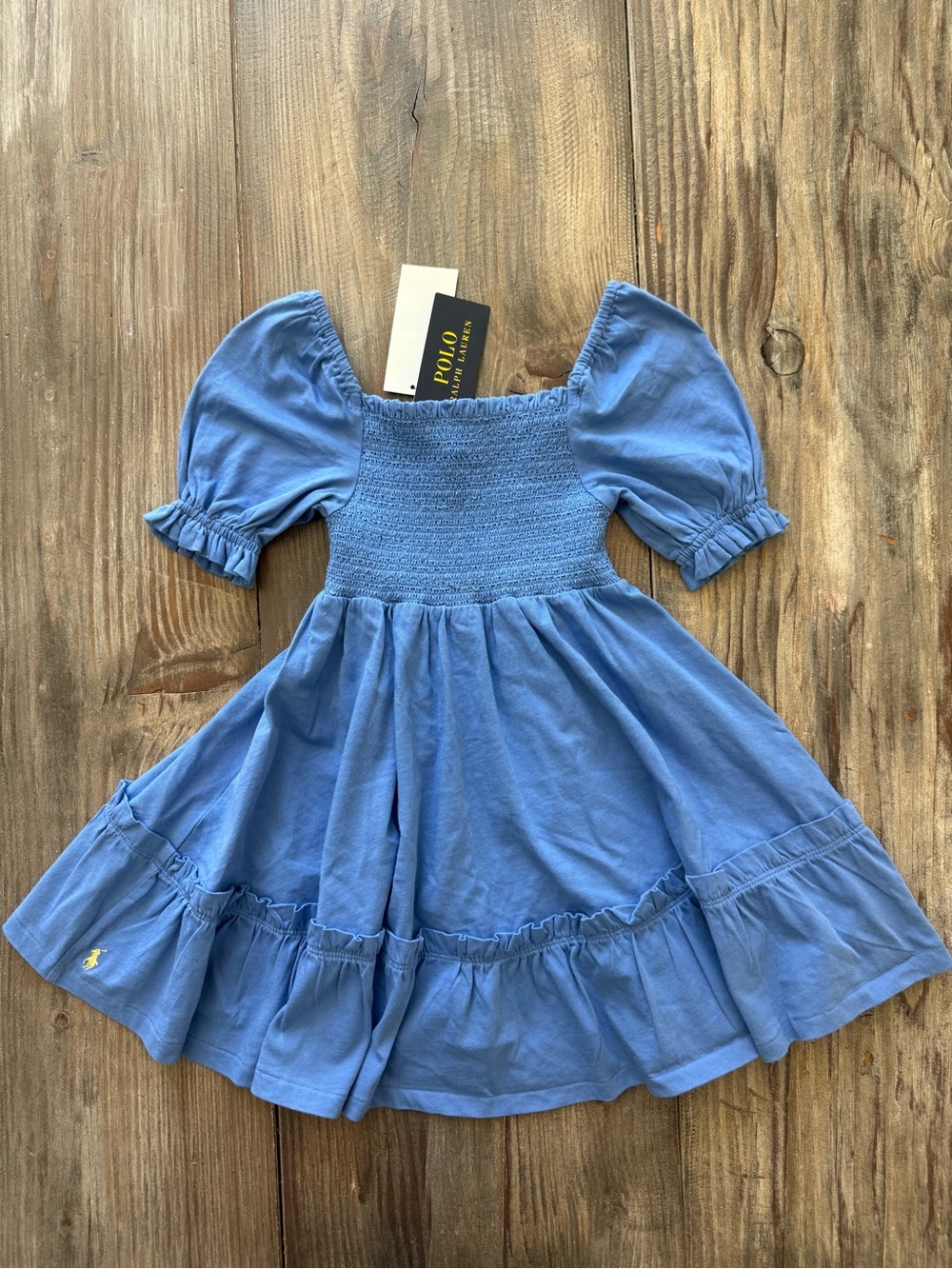 Polo Ralph Lauren Girls Light Blue Smocked Puff Sleeve Dress